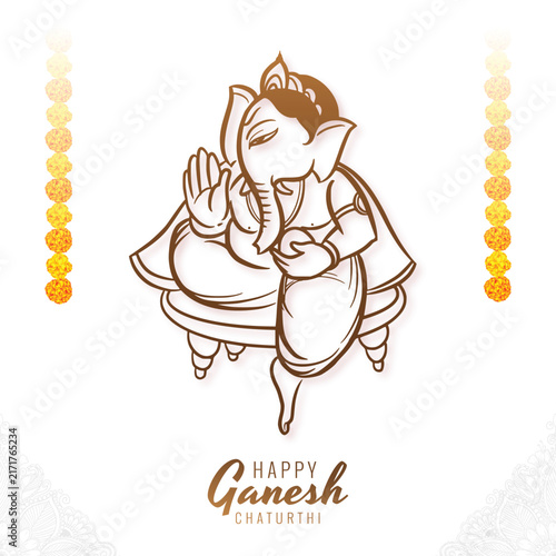 Happy ganesh chaturthi illustration of lord ganesha in line art