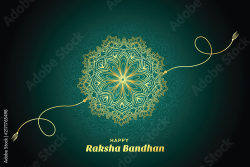 Beautiful golden rakhi for raksha bandhan celebration indian festival background