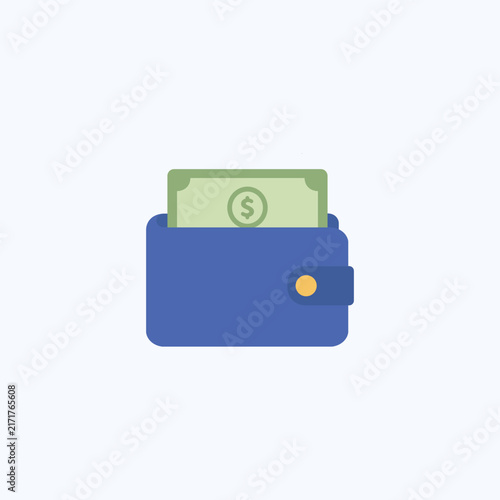 Blue Wallet and Cash Vector Illustration for Digital Payment, Banking and Personal Savings