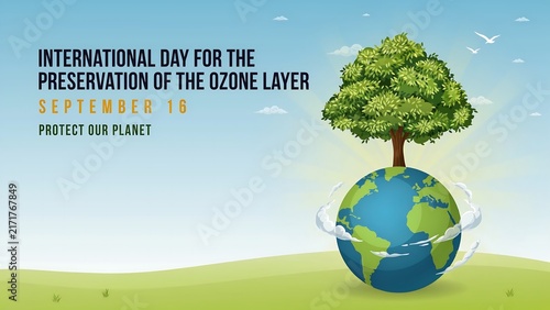 Ozone layer preservation illustration with tree and earth
