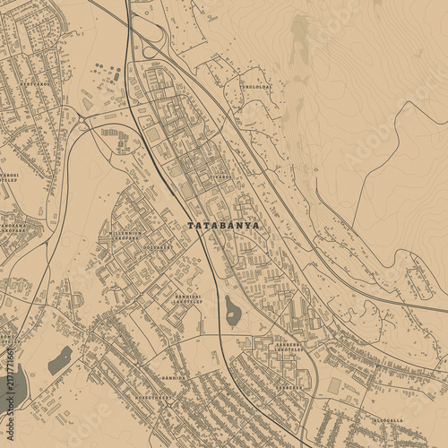 Vintage Map of Tatabanya Hungary – Gerecse Hills Heritage and Historic Mining City