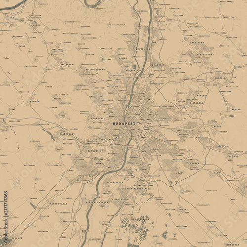 Vintage Map of Budapest Hungary – Danube River and Historic Parliament Landmark