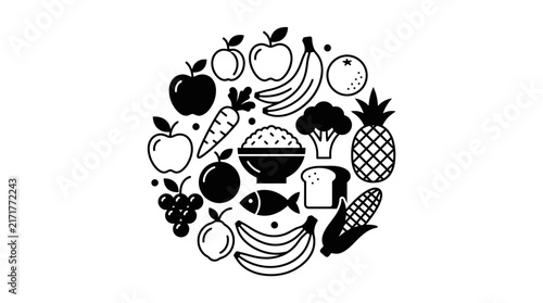 Balanced food group circular icon.