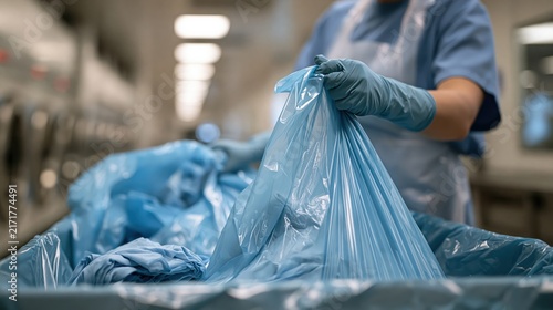 Hospital Worker Handling Contaminated Linen Safely