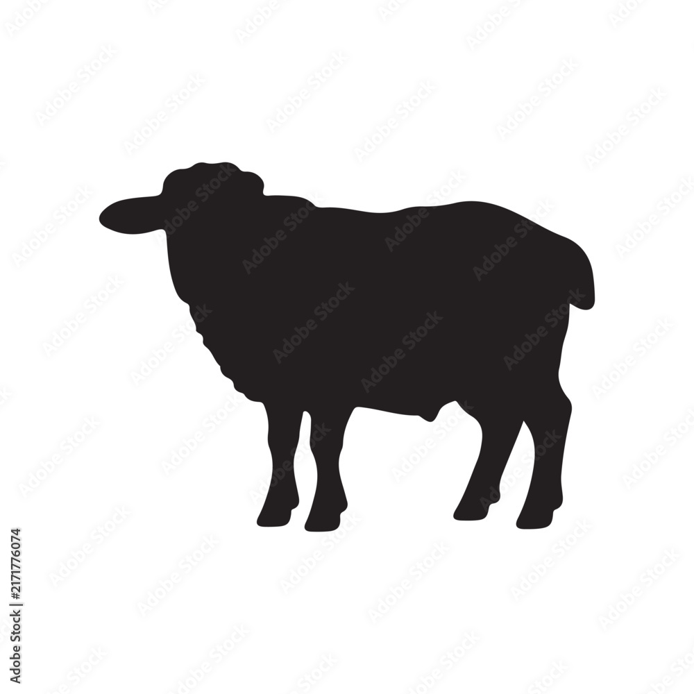 Obraz premium Cute sheep lamb silhouette isolated on white background.