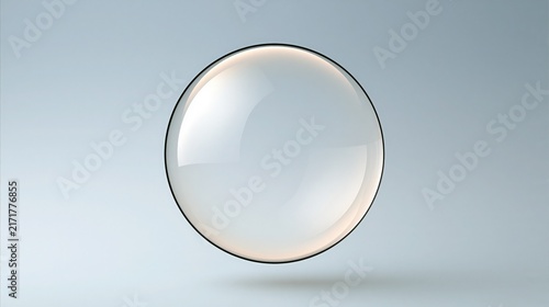 Minimalist glass sphere on gray background, transparent crystal ball with soft reflections, elegant 3D orb for tech and design concepts