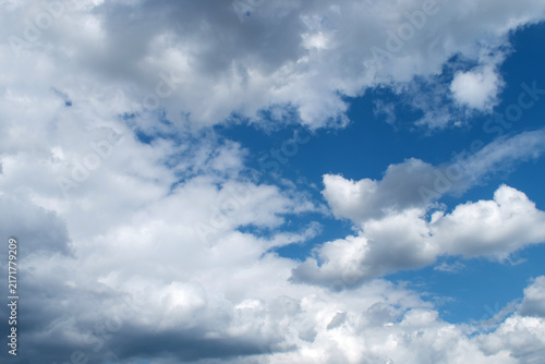 Summer morning blue sky with clouds, macro.