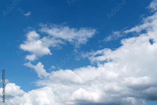 Summer morning blue sky with clouds, macro.