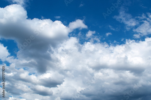 Summer morning blue sky with clouds, macro.