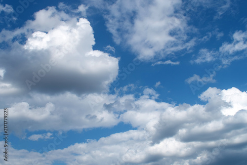 Summer morning blue sky with clouds, macro.