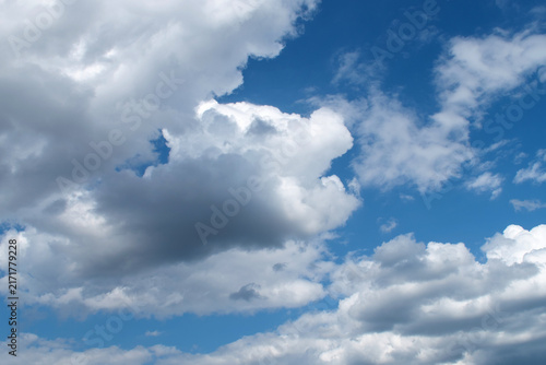 Summer morning blue sky with clouds, macro.