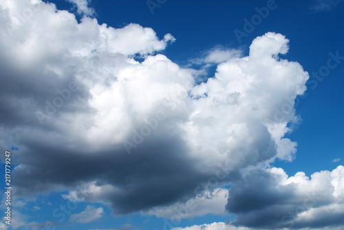 Summer morning blue sky with clouds, macro.