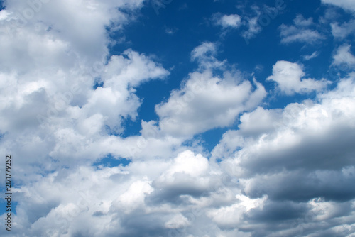 Summer morning blue sky with clouds, macro.
