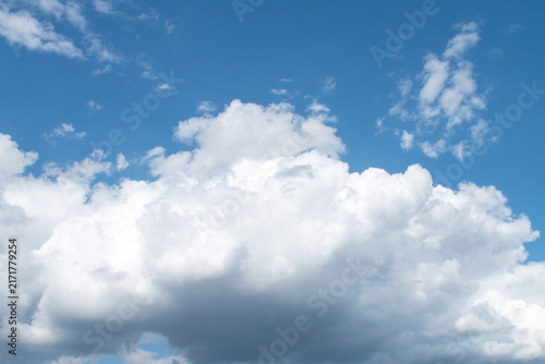 Summer morning blue sky with clouds, macro.