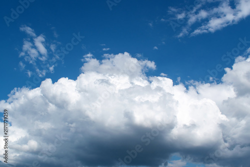 Summer morning blue sky with clouds, macro.