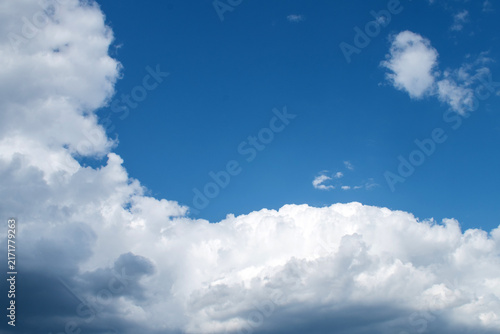 Summer morning blue sky with clouds, macro.