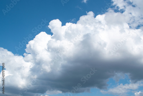 Summer morning blue sky with clouds, macro.