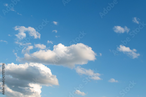 Summer morning blue sky with clouds, macro.