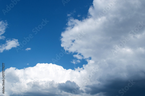 Summer morning blue sky with clouds, macro.