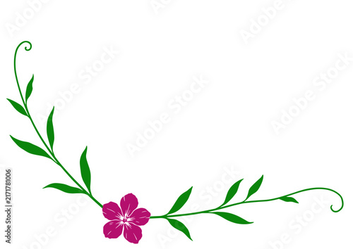 Elegant Floral Corner Vector Illustration with Green Leaves and Pink Flower