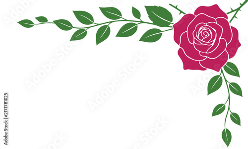 Elegant Rose Flower Corner Design with Green Leaves for Floral Backgrounds
