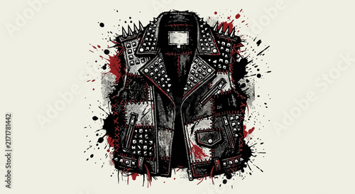Punk Rock Biker Jacket, Studded Leather Vest, Grunge Style, Patchwork
