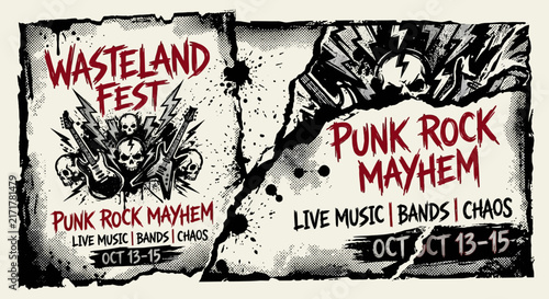 Punk Rock Music Festival Poster Design with Skulls and Guitars
