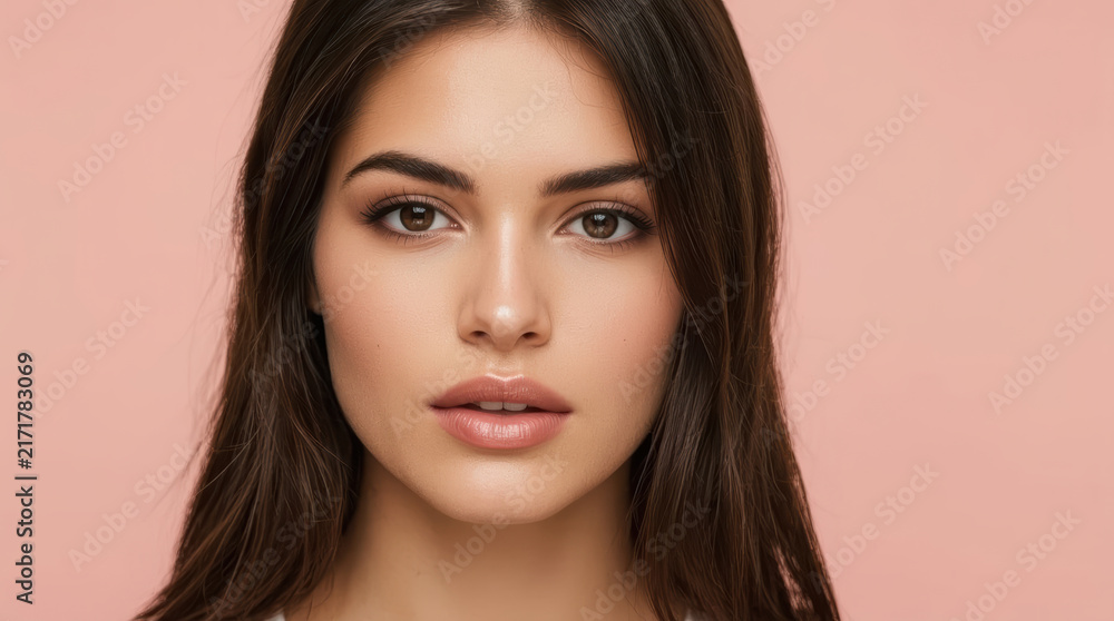 Fototapeta premium Lucid realism professional photo close up portrait woman luminous eye silky hair
