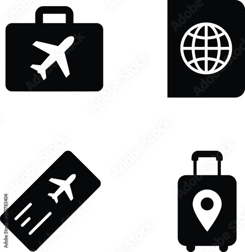 фотографія Set of travel icons including suitcase, passport, ticket and luggage
