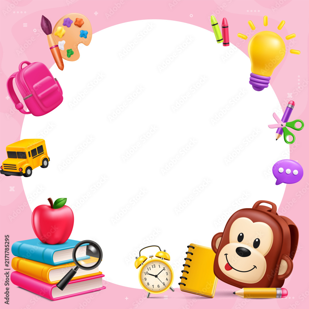 Fototapeta premium Colorful School Education Frame with Stationery and Large Copy Space