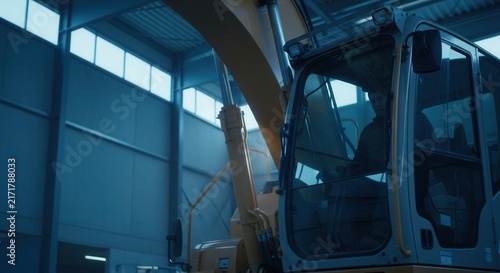 Heavy Construction Machinery Operator In Industrial Warehouse Setting