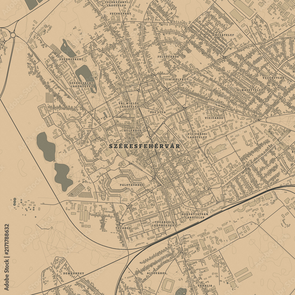 Obraz premium Vintage Map of Szekesfehervar Hungary – Royal City Heritage and Historic Landmarks