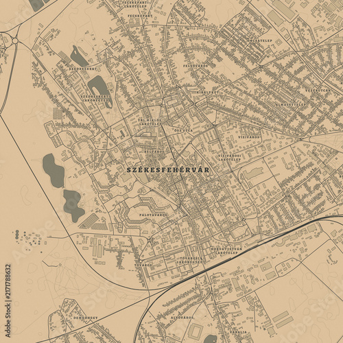 Vintage Map of Szekesfehervar Hungary – Royal City Heritage and Historic Landmarks
