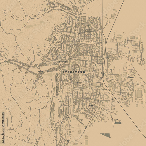 Vintage Map of Szekszard Hungary – Wine Country Heritage and Historic City