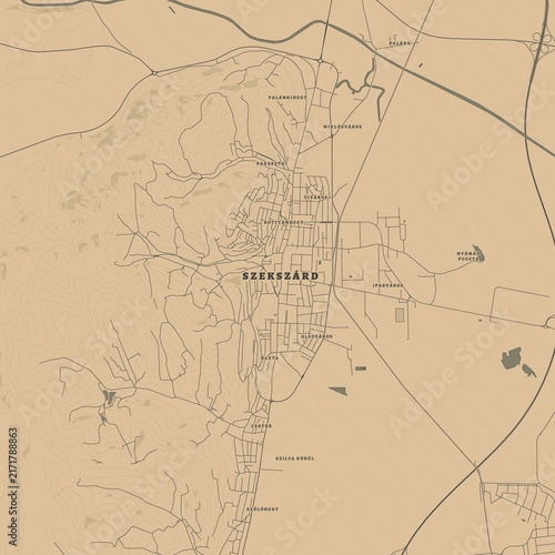 Vintage Map of Szekszard Hungary – Wine Country Heritage and Historic City