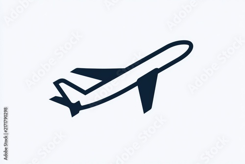 Simple airplane icon, dark blue on light background
