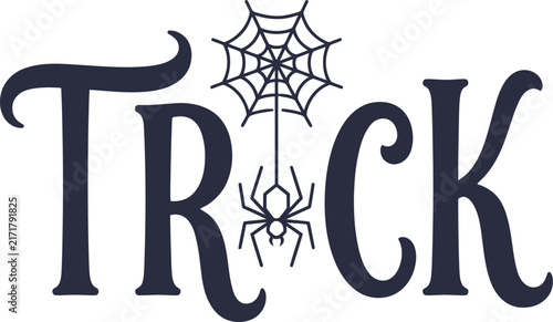 Trick typography with hanging spider on transparent background