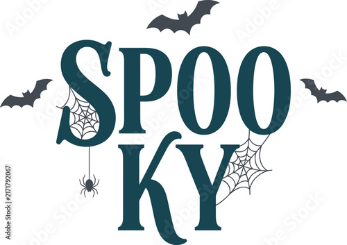 Spooky typography with spider webs and bats on transparent background