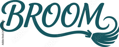 Broom text logo with sweeping brush tail on transparent background