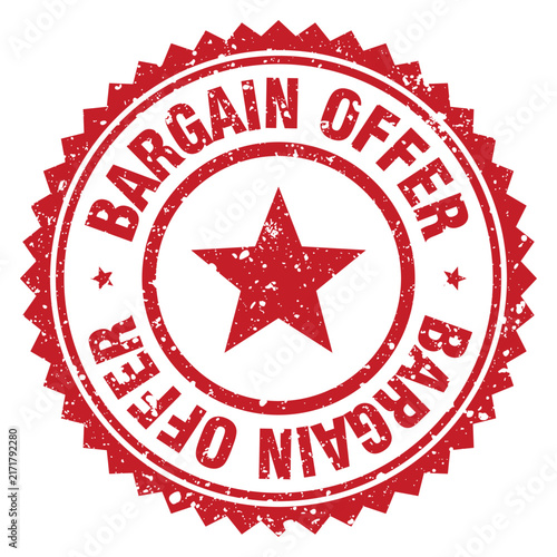 bargain offer red grunge round stamp. bargain offer stamp
