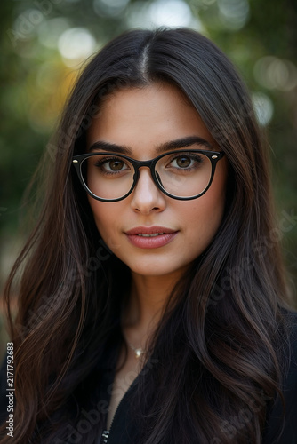 Sultry Latina girl wearing glasses face portrait