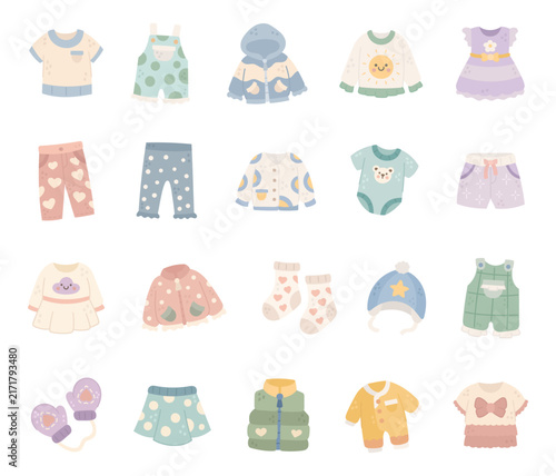 Foto Childrens clothing set featuring t shirt jumpsuit jacket sweater dress pants leg