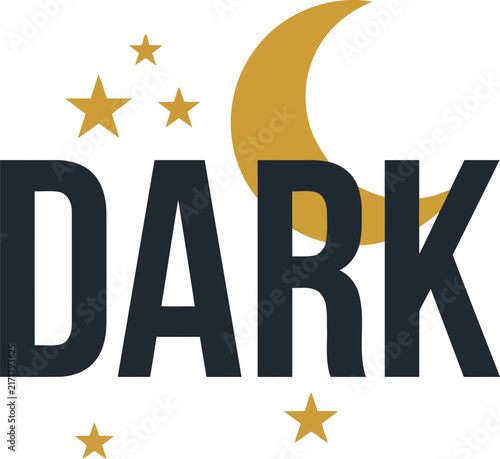 Dark typography with moon and stars on transparent background