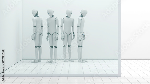 Robots out of order, storeroom, 3D Rendering