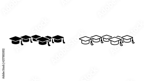 Foto Graduation Cap Icons: A collection of iconic graduation caps, presented in both solid black and outline styles, symbolizing academic achievement and the culmination of educational journeys