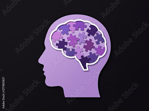 Paper head profile with puzzle piece brain suitable for mental health media symbolizing memory problem solving and cognitive processes