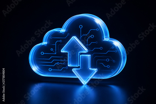 Obraz na płótnie Blue cloud computing concept with upload and download arrows