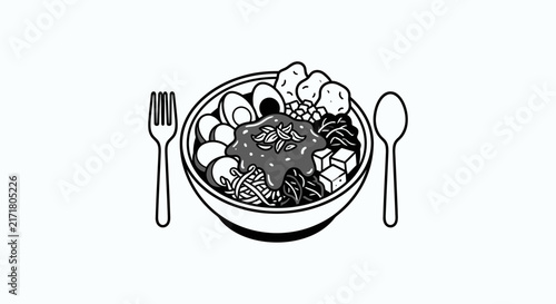 Food bowl with fork and spoon cutlery icon.
