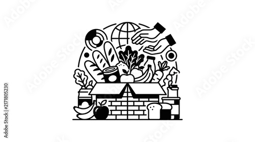 Food donation basket with world map background