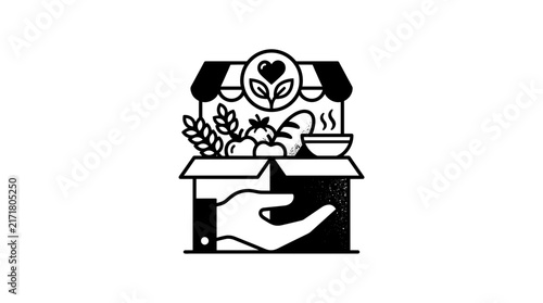 Food donation box and charity symbol.